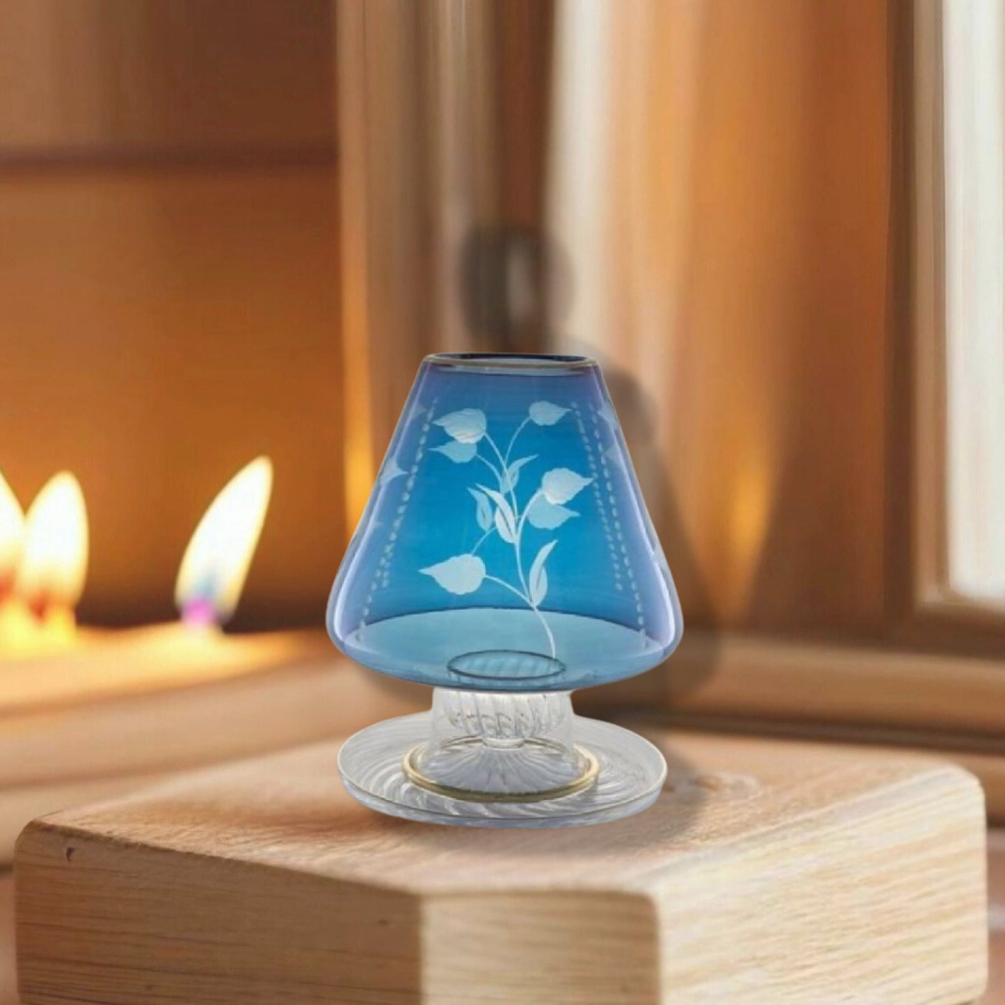 Blue Engraved Lantern Table Candlesticks - Wedding Art Glass Candle Holder - Custom Candle Holder - Handmade Glass Lantern - Wedding Gift