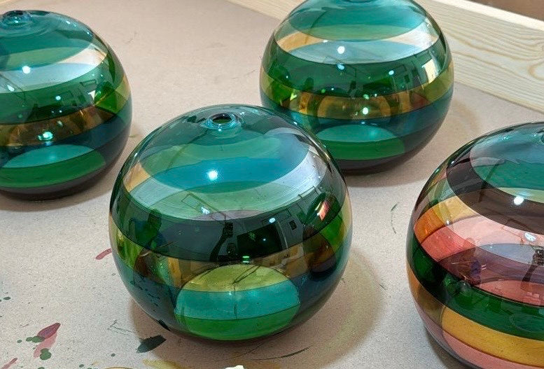 Custom Modern Banded Orb Color Kitchen Pendant ,Glass Blown Multiple Colors New Design, Inspirational opaque colors, kitchen island