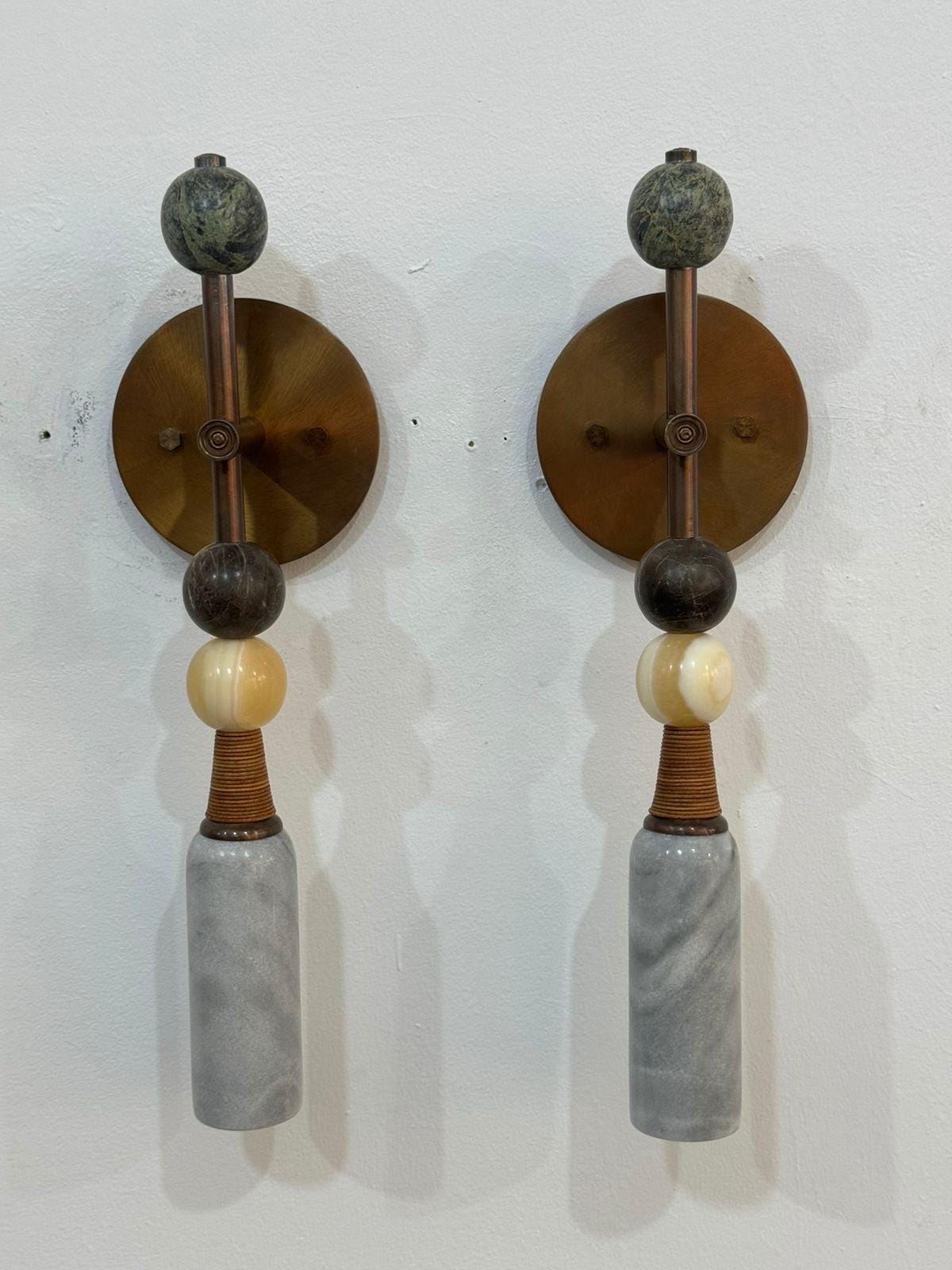 Set of Two Handmade Brass Wall Sconce lighting - Wall light Sconce - Gemstone Wall lighting Fixture - Set of 2 Modern Brass Wall Lighting